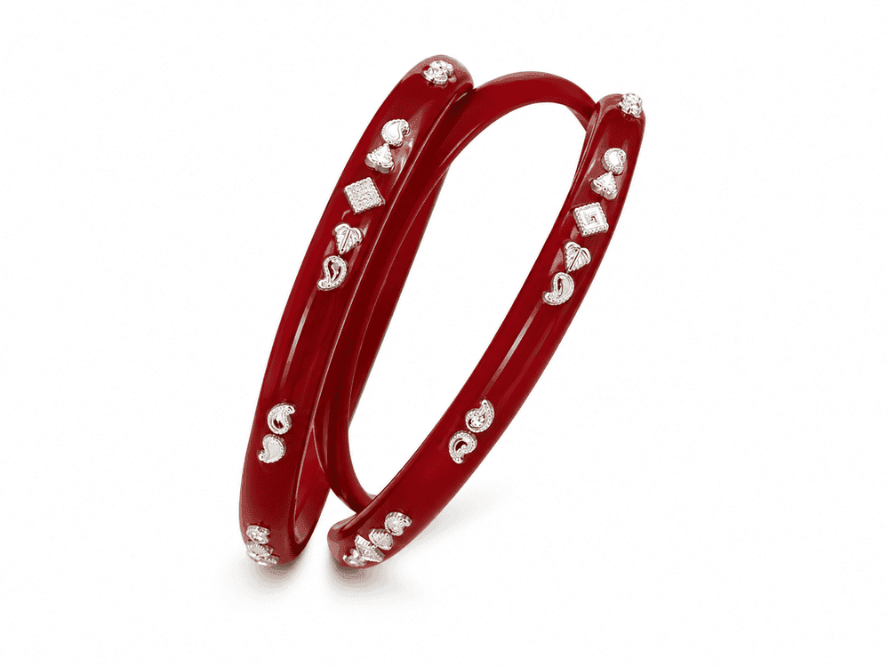 Gahenaz Silver Mohan Red Pola Bangle 2.5, 2.7